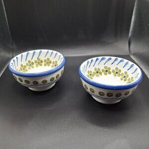 Vintage World Market Set Of 2 Hand-Painted Italian Ceramic Bowls Blue Green